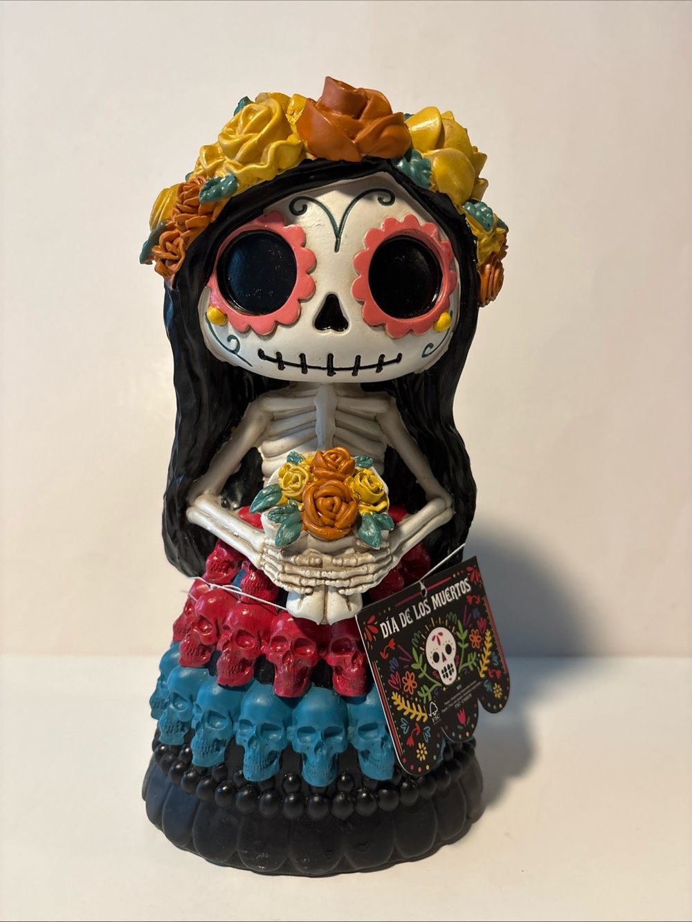 9.5” Colorful Resin Catrina Day Of The Dead By  NWT